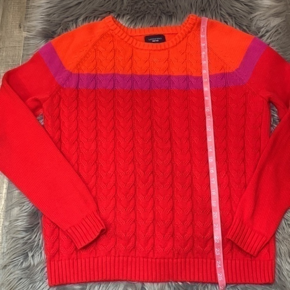 Lands’ End Drifter cotton cable color block sweater XL 18 - Picture 5 of 7